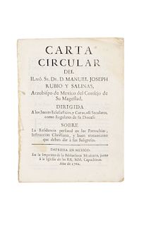 Rubio y Salinas, Manuel Joseph. Carta Circular… Dirigida a los Jueces Eclesiasticos, y Curas, asi Seculares, como Regulares... Méx,1762