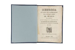 Múzquiz, Melchor. Memoria en que el Gobierno del Estado Libre de México da Cuenta de los Ramos de su Administración...Méx., 1826.