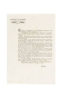 Guerrero, Vicente - Zavala, Lorenzo. Circular sobre Prórrogas a Créditos y la Emisión de Obligaciones Pagaderas. 15 de Mayo de 1829.