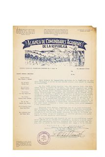 Villarreal, Filiberto C. Alianza de Comunidades Agrarias de la República, Petición de Audiencia Vda. de Emiliano Zapata. México, 1942.