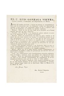Gonzaga Vieyra. Luis. Bando. México a 11 de Marzo de 1837.