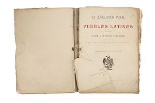 Medina y Ormaechea, Antonio A. de. La Legislación Penal de los Pueblos Latinos. México, 1899. 50 códigos (láminas plegadas)