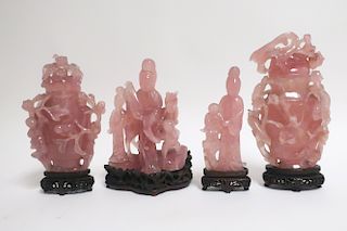 4 Chinese Rose Quartz Carvings