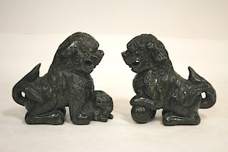 Chinese Large Spinach Jade Guardian Lions