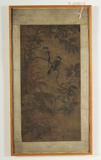 Chinese W/C On Silk: 2 Birds On A Branch