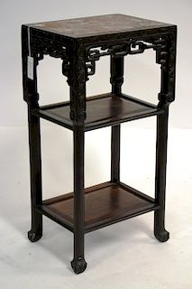 Tiered Chinese Rosewood and Marbletop Taboret