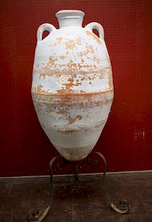 Massive Amphora on Scrolled Iron Stand