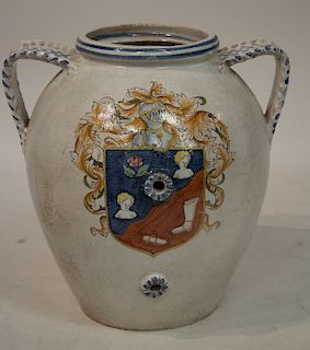 Large Hand Painted Porcelain Handled Urn Vase