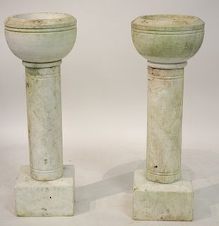 Pair of Marble Fonts on squared base