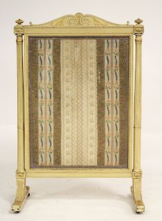 French Carved Painted & Gilded Fire Screen, 19th C
