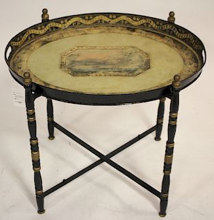 19th C. Hand Painted Tole Tray Table & Stand