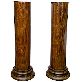 Pair of Large Solid Oak Footed Column Pedestals