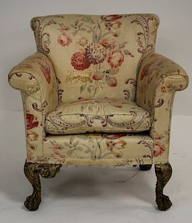 Irish Chippendale Style Upholstered Lounge Chair
