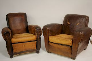 Two French Art Deco Leather Club Chairs