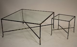 2 Faux Bamboo & Gilt Bronze/Metal Coffee Tables