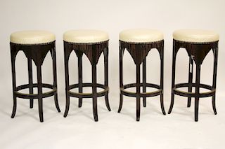 4 Dessin Fournir Jansen Leather/Wood Barstools