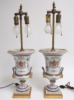 Pair of Samson Porcelain Urns as Lamps
