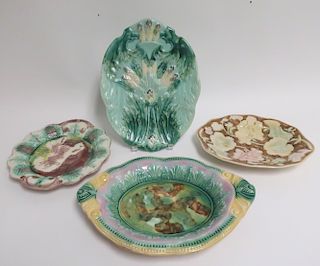 Group of 4 Majolica Platters/Serving Plates