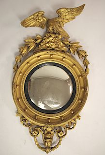 E. 19th C. Regency Gilt Wood Convex Mirror
