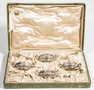GERMAN .800 SILVER SET OF FOUR OPEN SALTS WITH SPOONS