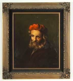 Portrait of Red Capped Man, Style of Rembrandt O/C