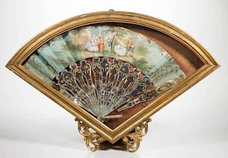 CONTINENTAL HAND-PAINTED PAPER AND MOTHER OF PEARL LADY'S HAND FAN