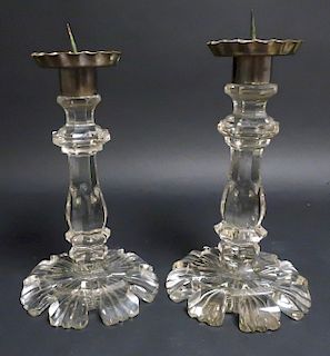 Pair of Large Cut Glass Pricket Candlesticks