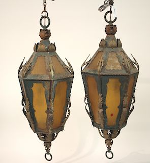 Pair Italian Rococo Style Tole Hanging Lanterns