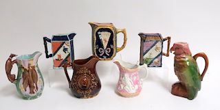 7 Majolica & Pottery Pitchers. Moore & Co, Longton
