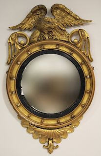 19th C. Federal Giltwood Carved Convex Miror