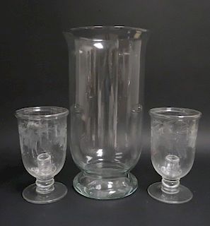 Etched Glass Urns, grapes and leaf, Tall Glass Urn