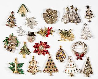 ASSORTED CHRISTMAS COSTUME JEWELRY, LOT OF 21