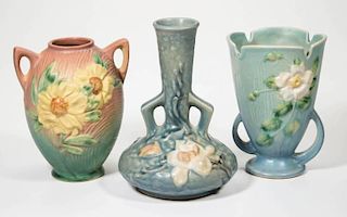 ROSEVILLE ART POTTERY ARTICLES, LOT OF THREE