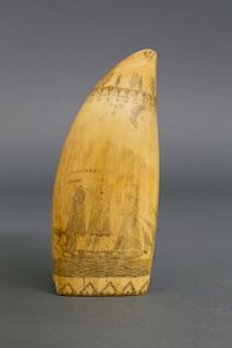 FINE DIMINUTIVE SCRIMSHAW SPERM WHALE TOOTH ATTRIBUTED TO ALBRO