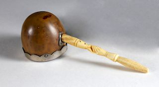 WHALEMAN MADE IVORY, SILVER AND NUTSHELL FRIENDSHIP BRANDY LADLE