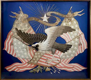 SAILOR'S SOUVENIR EMBROIDERED PANEL OF AN AMERICAN EAGLE, JAPANESE