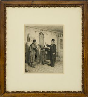 JAMES D. SMILLIE AFTER EASTMAN JOHNSON ETCHING "A GLASS WITH THE SQUIRE"