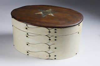 LARGE WHALEMAN MADE PANBONE DITTY BOX WITH ABALONE STAR INLAID TROPICAL WOOD TOP