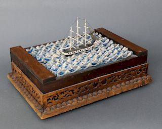 FOLK ART CARVED AND DECORATED MECHANICAL WHALING BOX