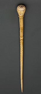 RARE WHALER MADE WHALE IVORY AND WHALEBONE CHILD’S WALKING STICK