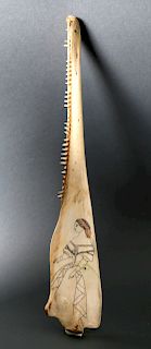 WHALER SCRIMSHAWED AND POLYCHROME DOLPHIN JAWBONE