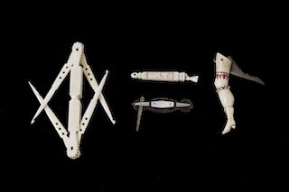  GROUP OF FOUR WHALE IVORY, WHALEBONE AND BONE HYGIENE IMPLEMENTS