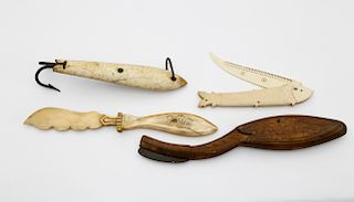 GROUP OF FOUR WHALEBONE AND WHALE IVORY IMPLEMENTS