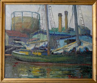 RAMSDELL OIL ON CANVAS BOARD “SOUTH WHARF - NANTUCKET”