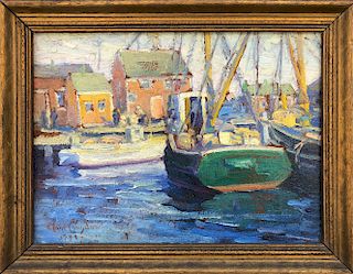 ANNE RAMSDELL CONGDON OIL ON ARTIST BOARD "COMMERCIAL WHARF, NANTUCKET"