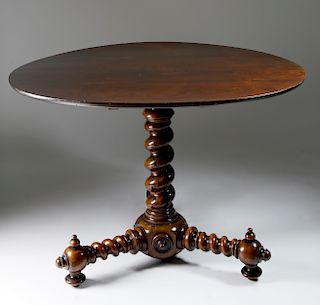  ENGLISH CARVED ROSEWOOD TILT TOP TEA TABLE