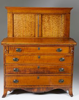AMERICAN FEDERAL TIGER MAPLE AND CHERRYWOOD WRITING CABINET 