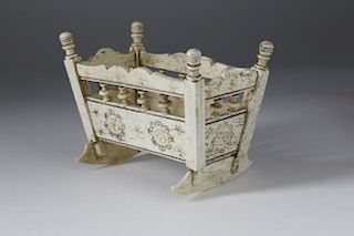  AZOREAN CARVED AND ENGRAVED MINIATURE WHALEBONE CRADLE