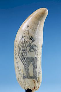 WHALER SCRIMSHAWED WHALE TOOTH OF JACK TAR