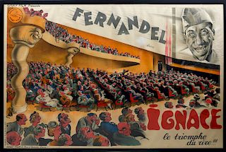  1937 FRENCH ADVERTISING BILLBOARD POSTER “FERNANDEL DANS IGNACE LE TRIOMPHE DU RIRE”